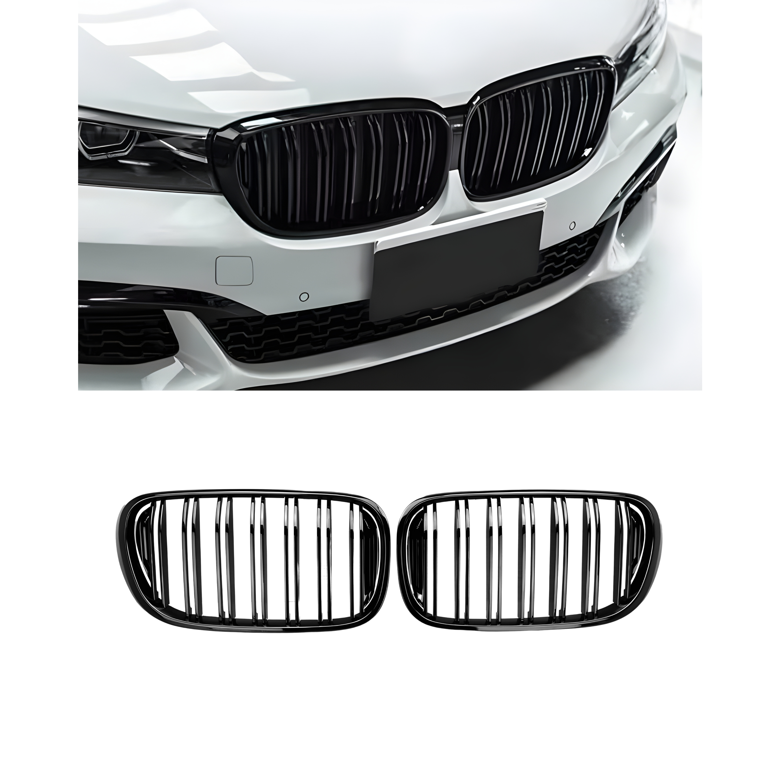 Front Grille Gloss Black Double Line - BMW 7 series G11 (2016-2018)