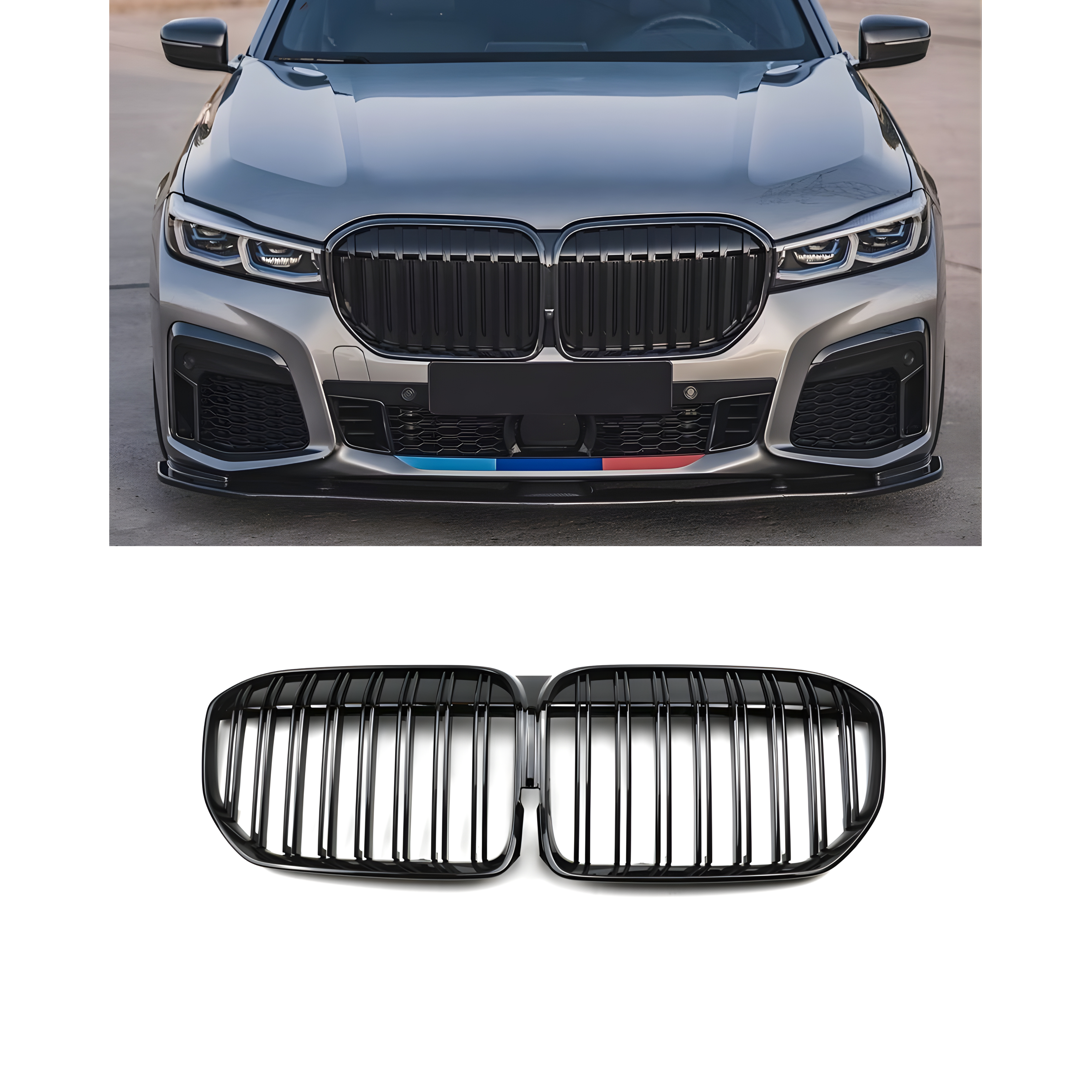 Front Grille Gloss Black Double Line - BMW 7 series G12 2019-2023