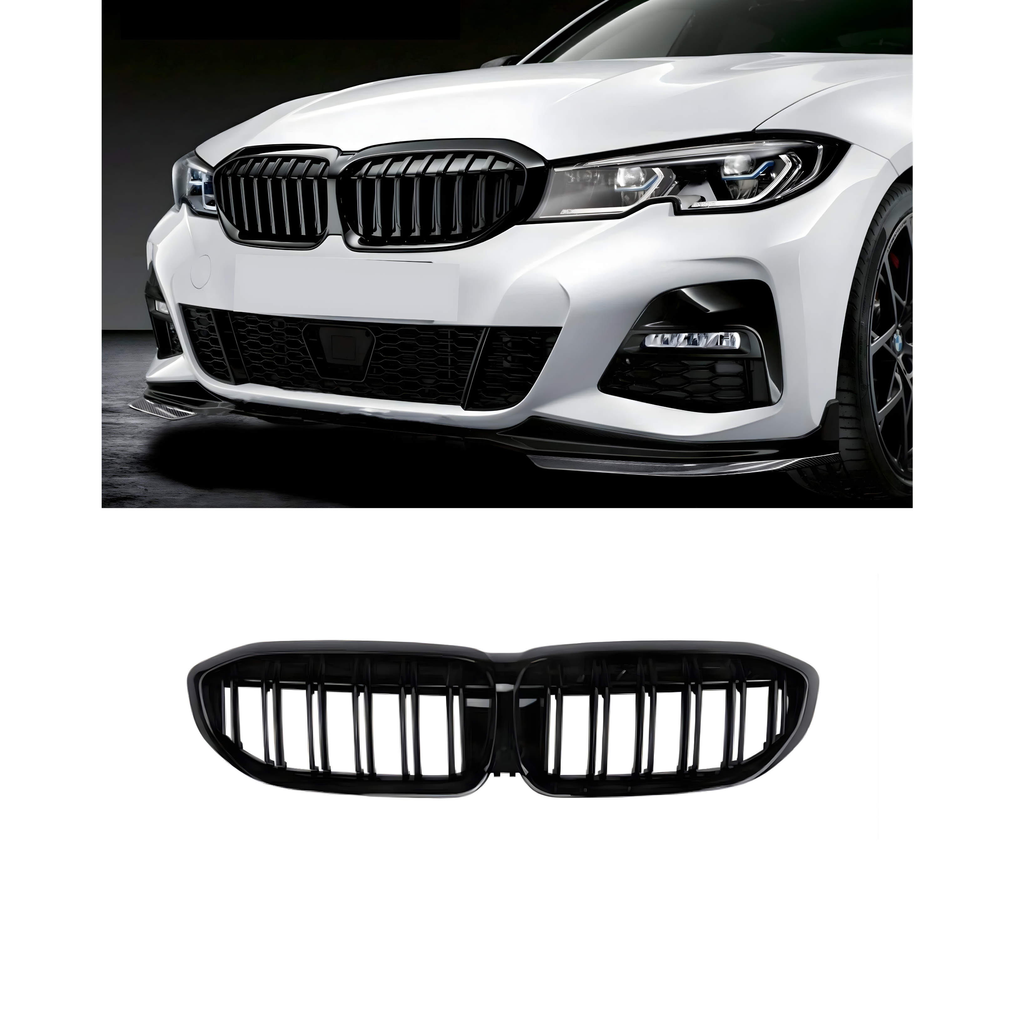 Front Grille Gloss Black Double Line - BMW 3 series G20 (2019-2021)